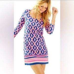 Lilly Pulitzer Pink and Blue Geometric Long Sleeve Dress 100% Cotton